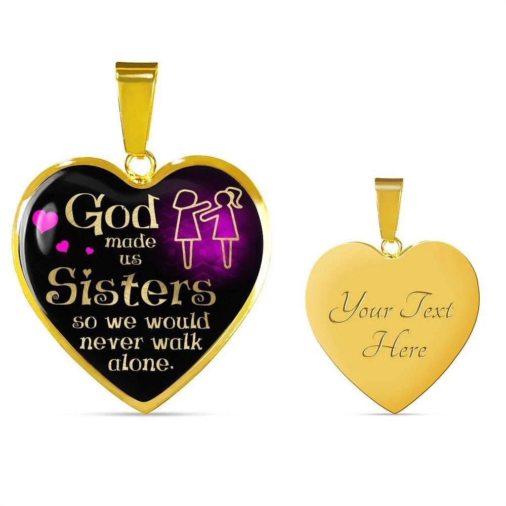 God Made Us Sisters Necklace Personalized Engraved Gold Heart Necklace Custom N
